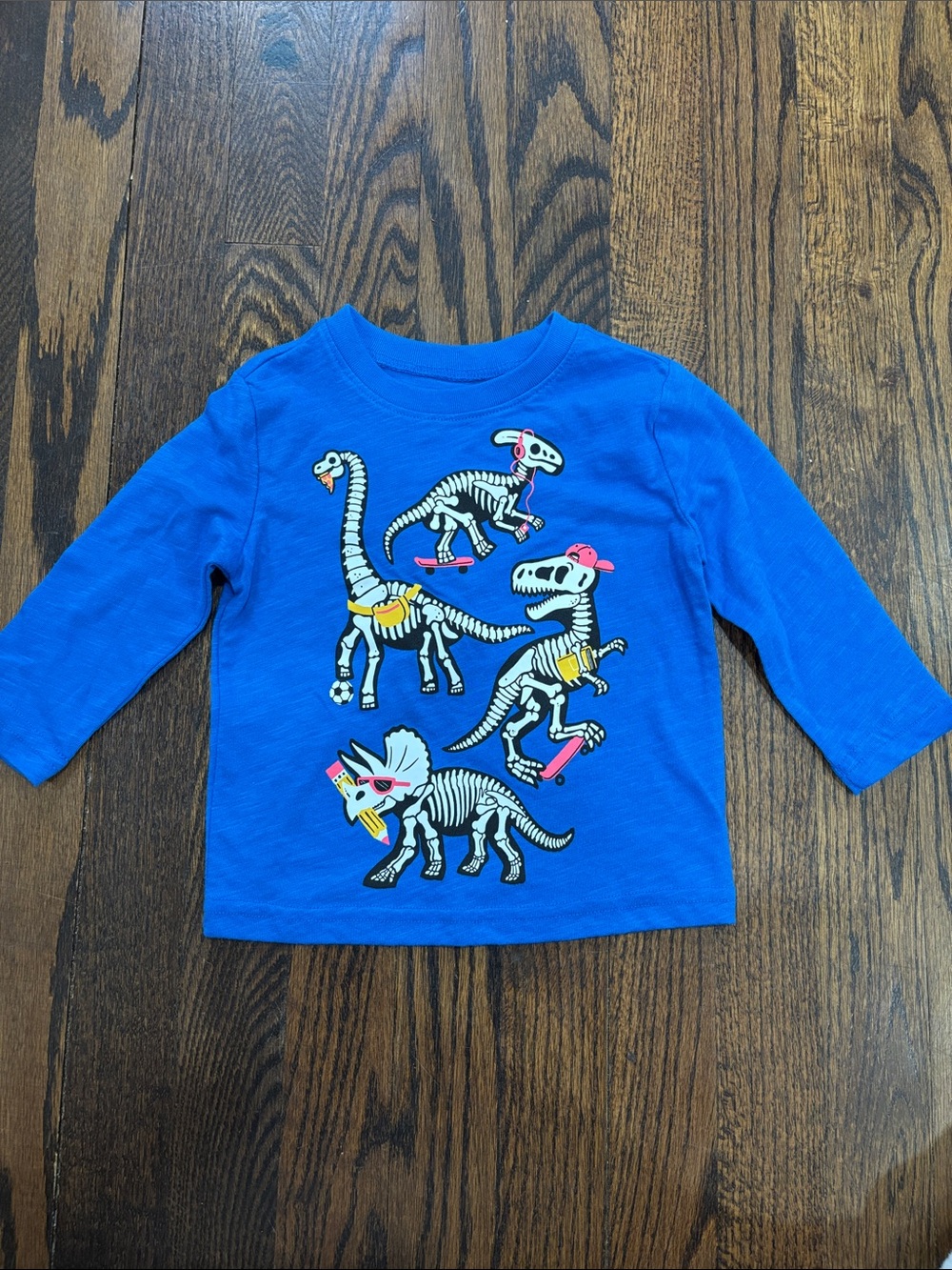 Jumping beans Blue Long-Sleeve Dinosaur Skeleton Graphic Tee size 12M
